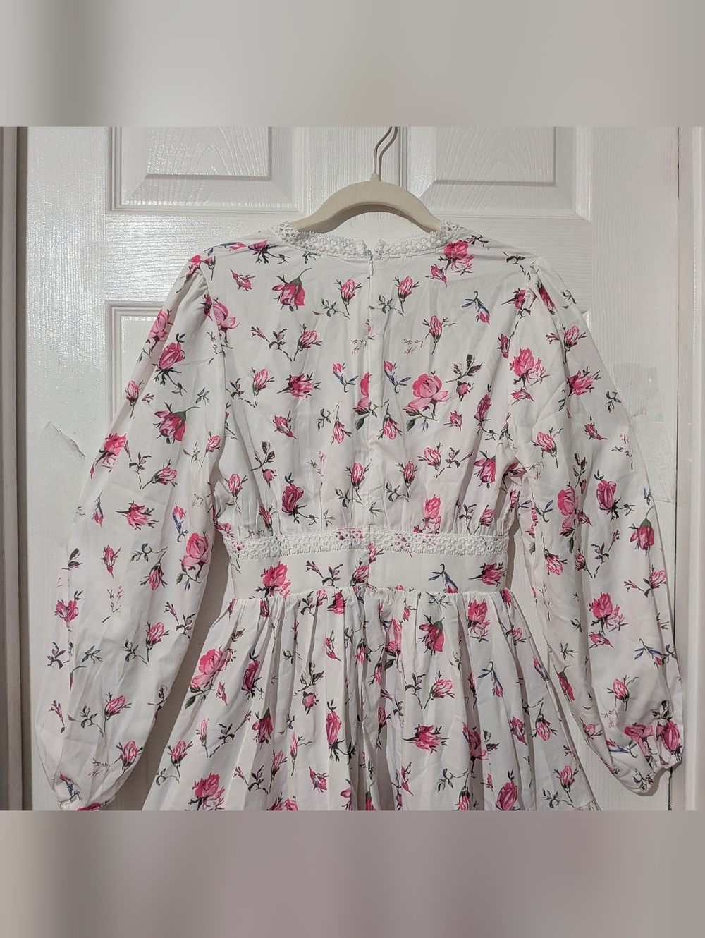 Commense Long Puff Sleeve V Neck Floral Print Short Mini Dress - Picture 10 of 13